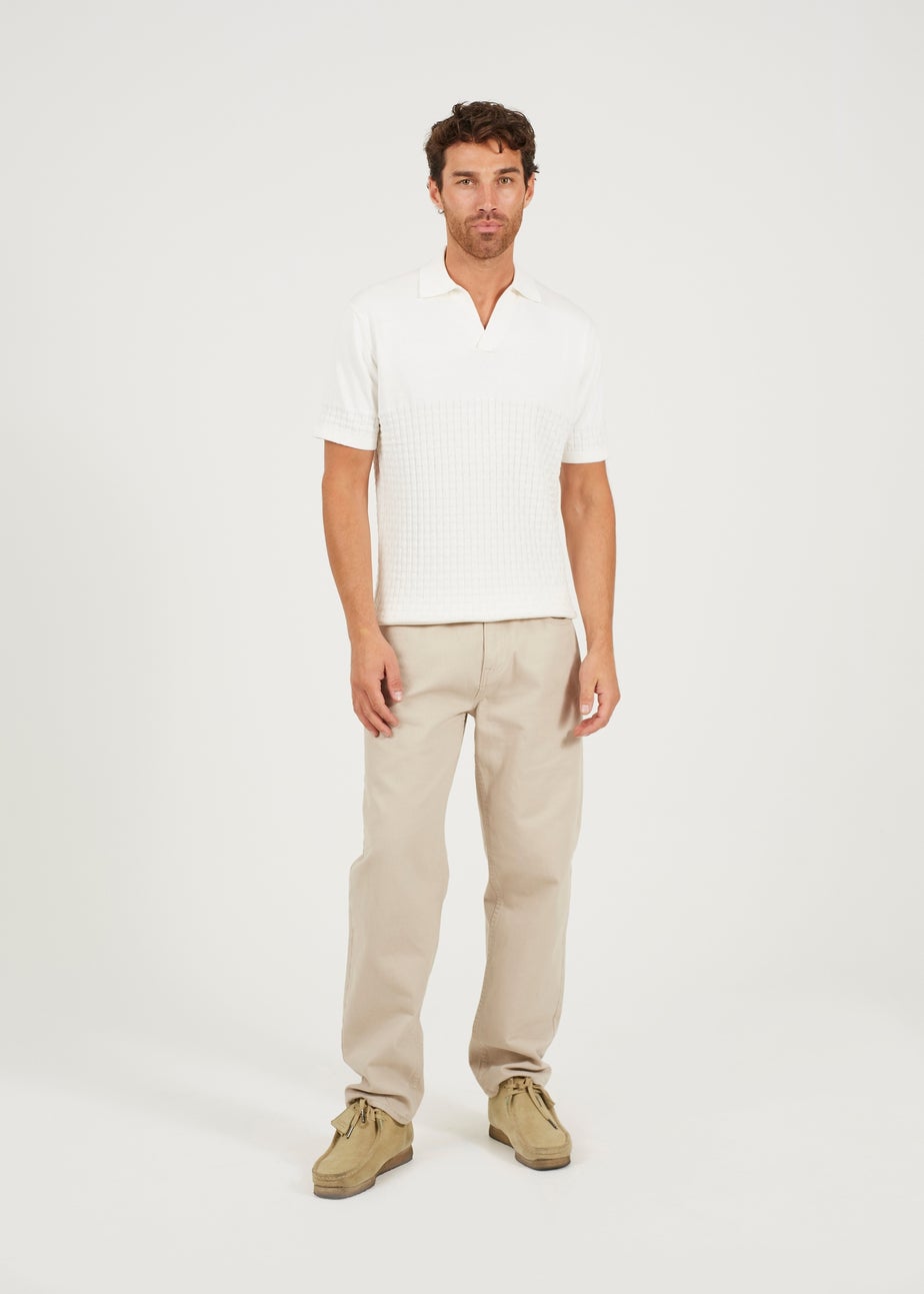 Brave Soul White Short Sleeve Knitted Polo Shirt