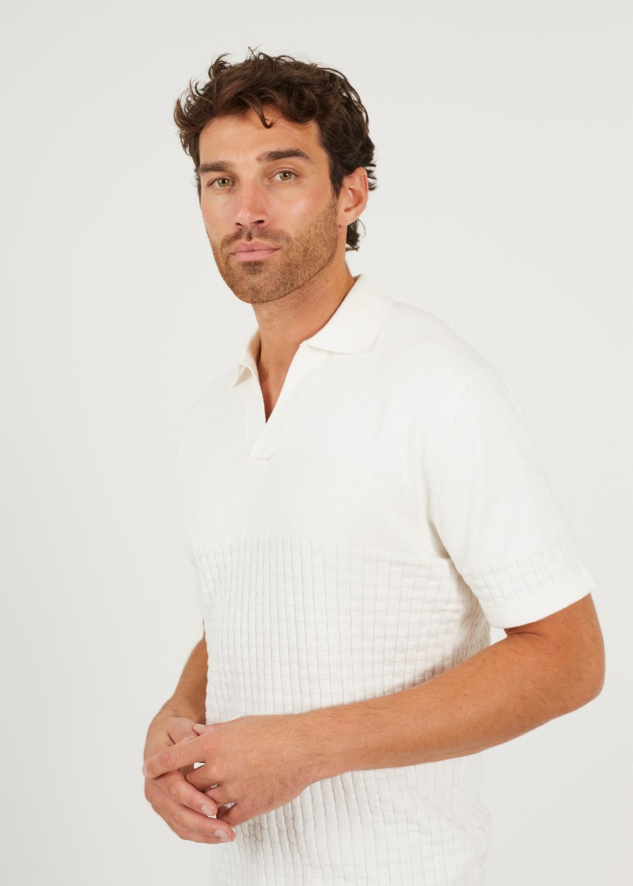 Brave Soul White Short Sleeve Knitted Polo Shirt