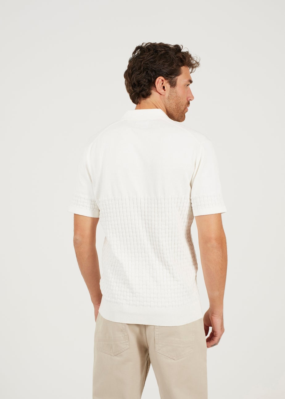 Brave Soul White Short Sleeve Knitted Polo Shirt