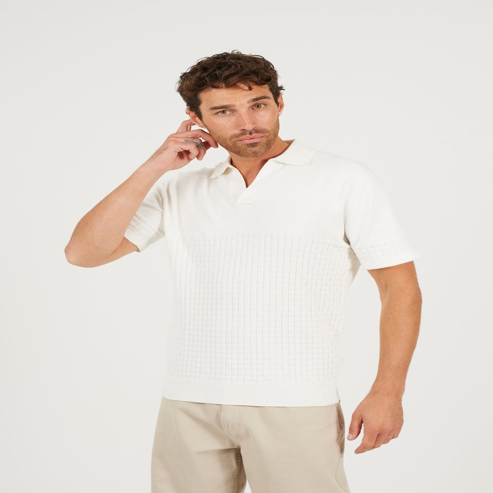 Brave Soul White Short Sleeve Knitted Polo Shirt