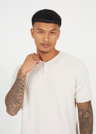 Brave Soul Sand Short Sleeve Knitted Polo Shirt