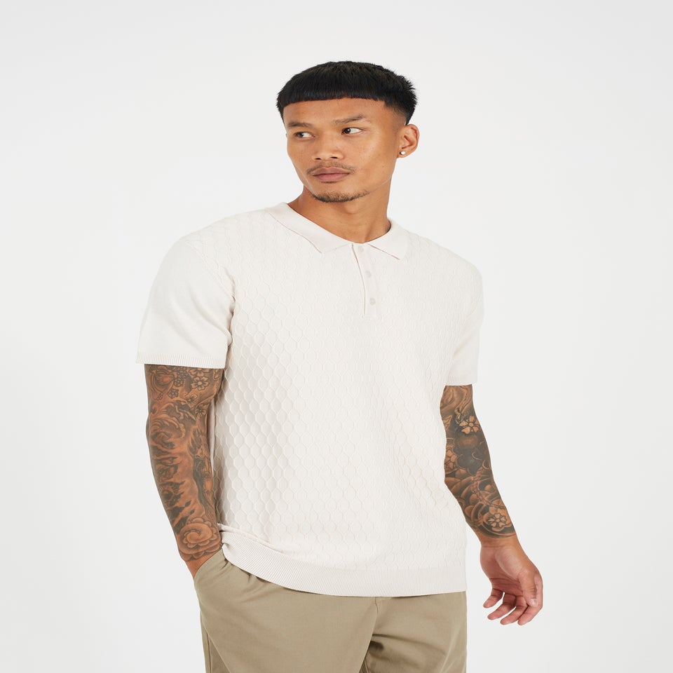 Brave Soul Sand Short Sleeve Knitted Polo Shirt