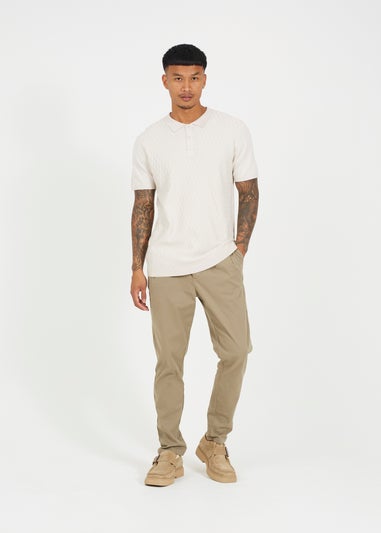 Brave Soul Sand Short Sleeve Knitted Polo Shirt