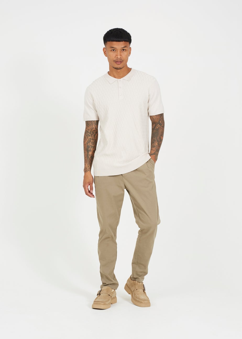 Brave Soul Sand Short Sleeve Knitted Polo Shirt