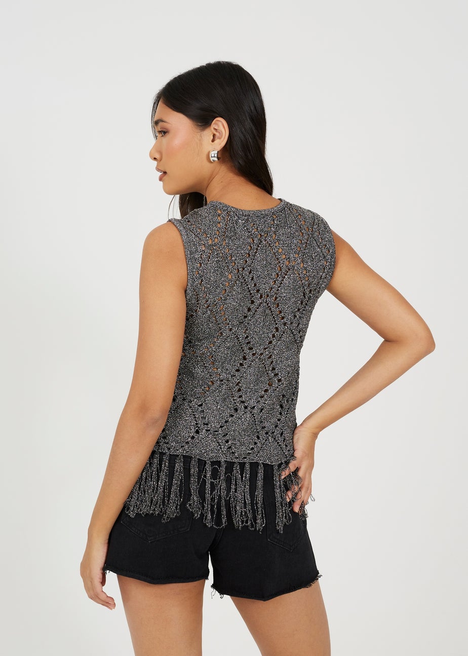 Brave Soul Black Metallic Tie Front Waistcoat