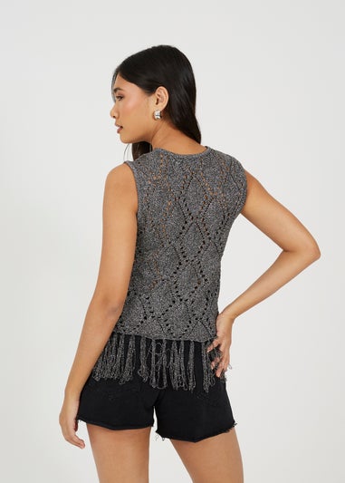 Brave Soul Black Metallic Tie Front Waistcoat