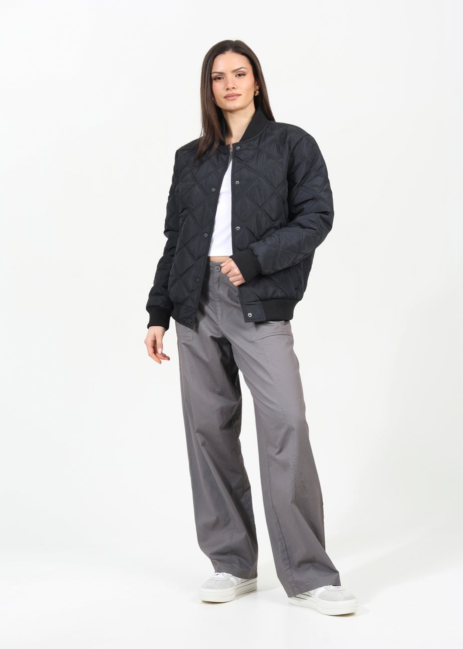 Brave Soul Black Quilted Bomber Jacket