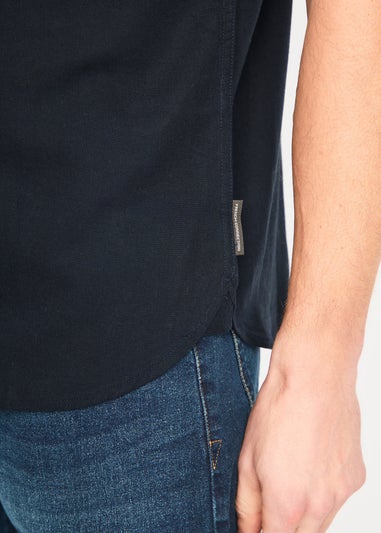 French Connection Navy Linen Blend Short Sleeve Chest Pocket Shirt