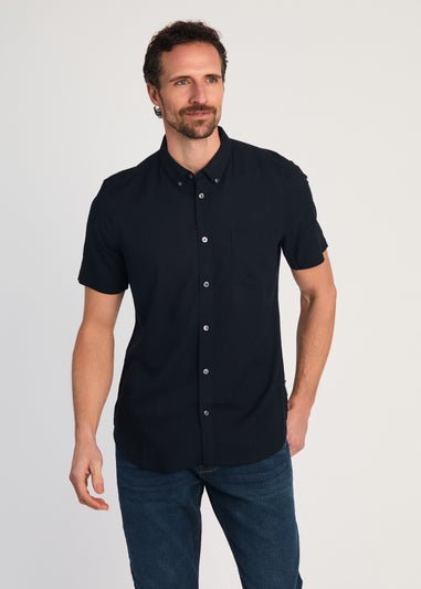 French Connection Navy Linen Blend Short Sleeve Chest Pocket Shirt