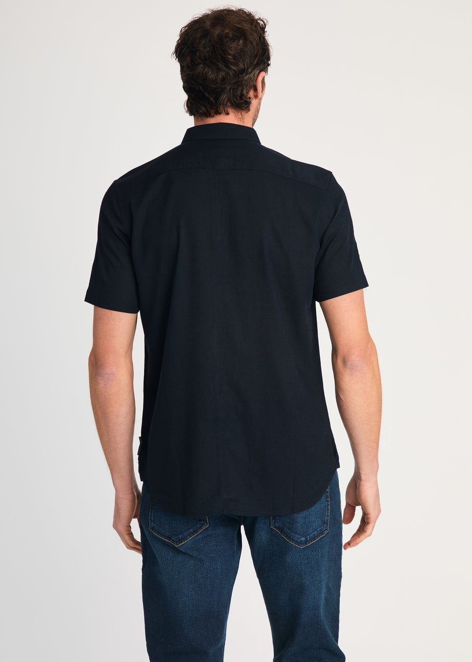 French Connection Navy Linen Blend Short Sleeve Chest Pocket Shirt