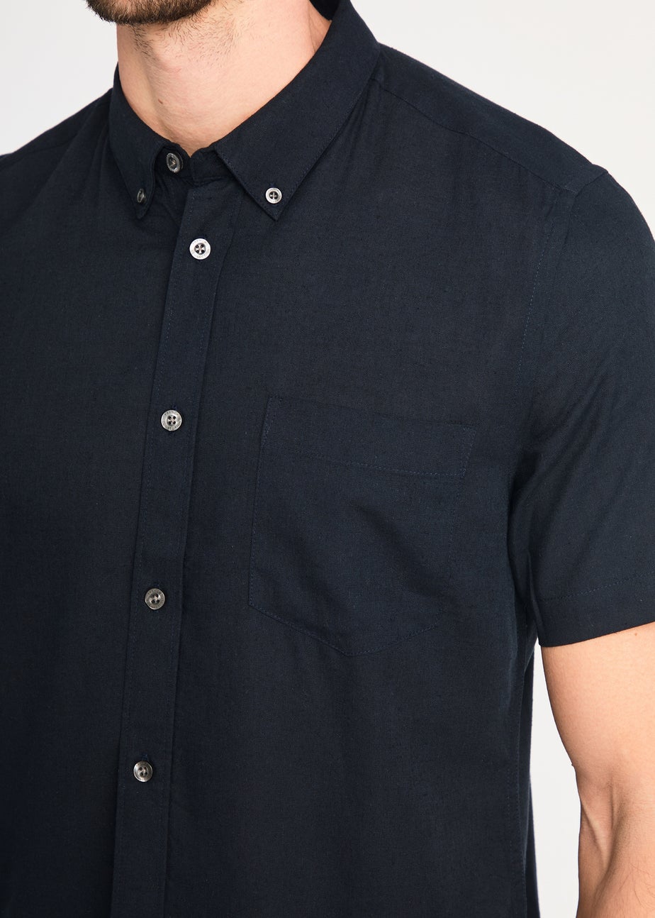 French Connection Navy Linen Blend Short Sleeve Chest Pocket Shirt