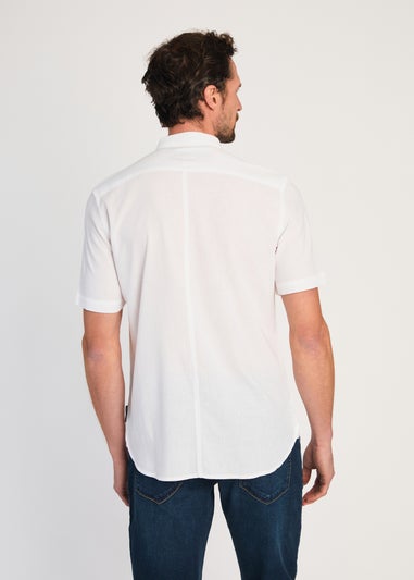 French Connection White Linen Blend Short Sleeve Chest Pocket Shirt