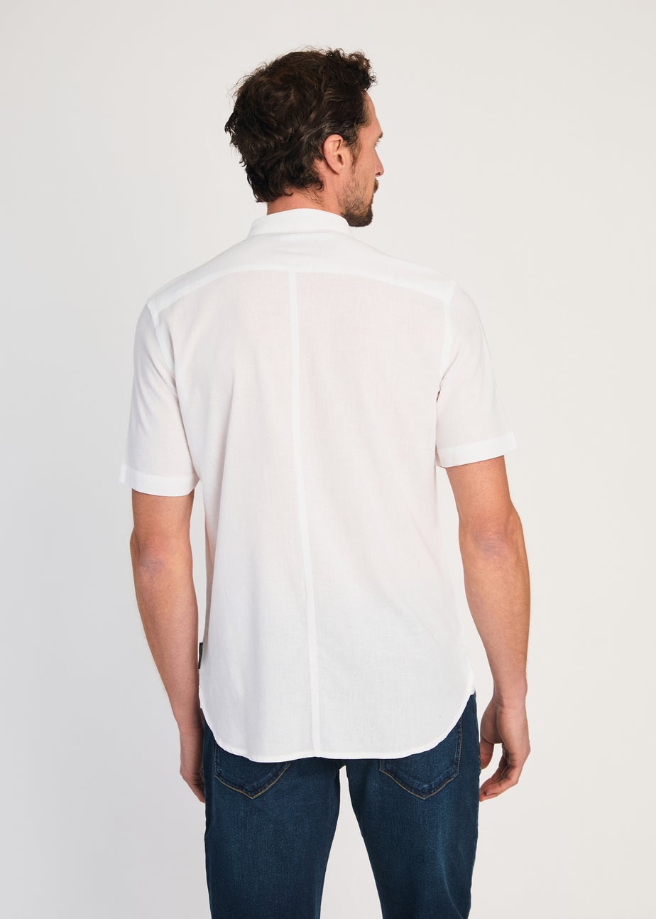 French Connection White Linen Blend Short Sleeve Chest Pocket Shirt