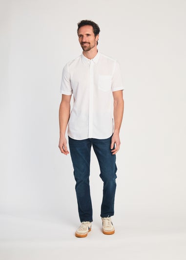 French Connection White Linen Blend Short Sleeve Chest Pocket Shirt