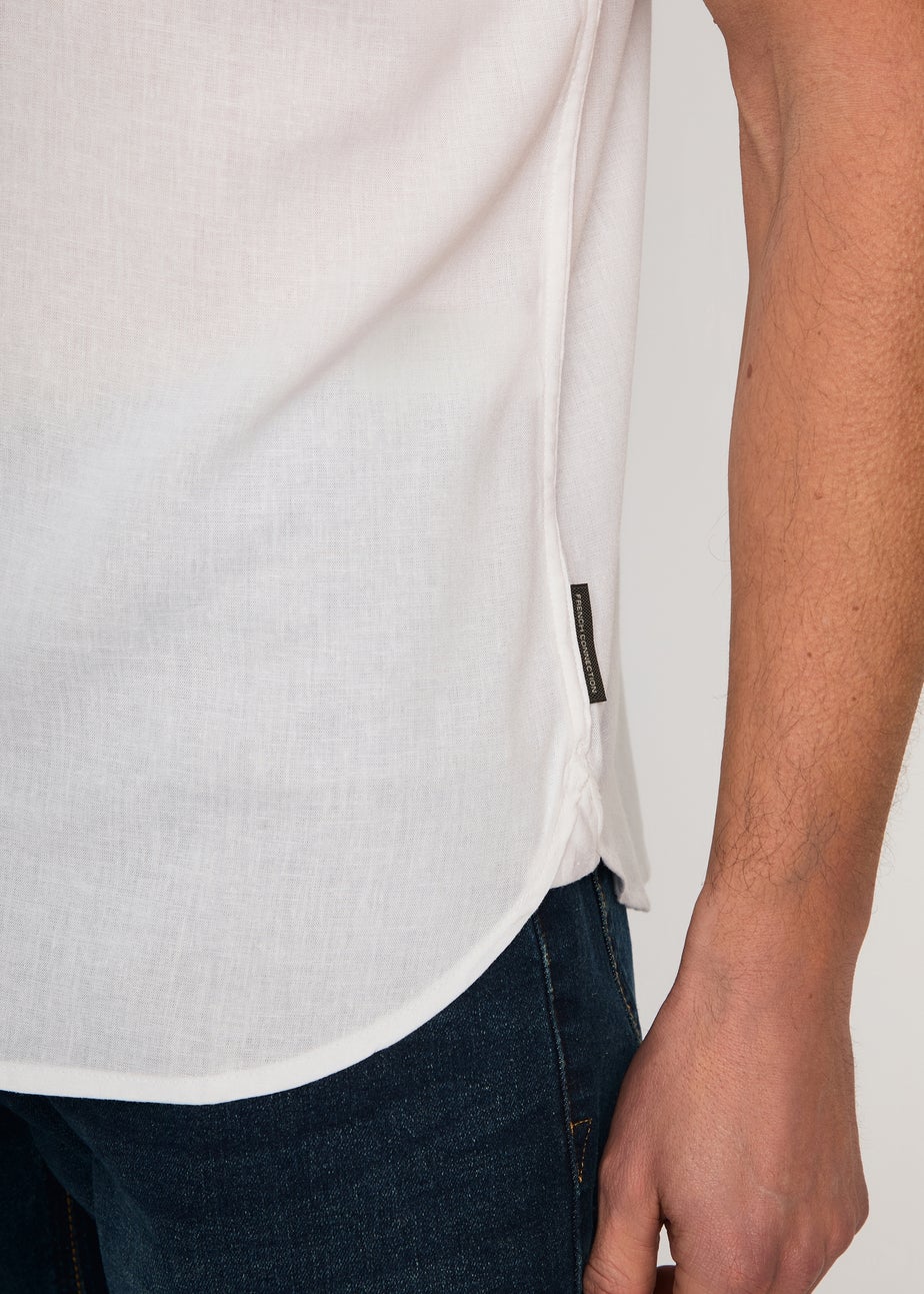 French Connection White Linen Blend Short Sleeve Chest Pocket Shirt