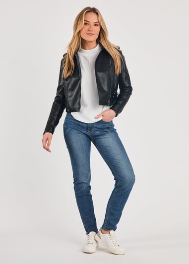 French Connection Black Faux Leather Biker Jacket