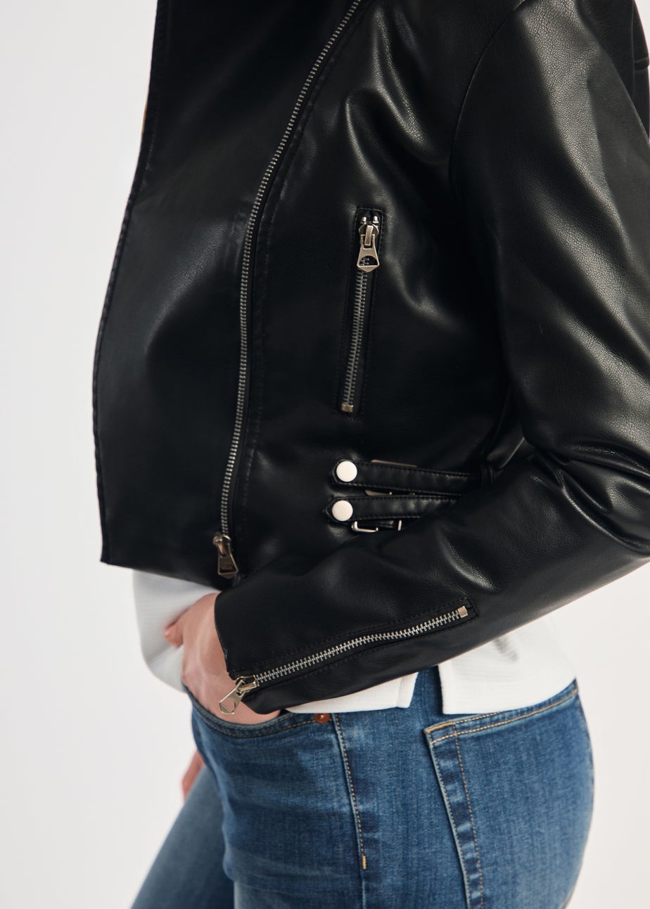 French Connection Black Faux Leather Biker Jacket