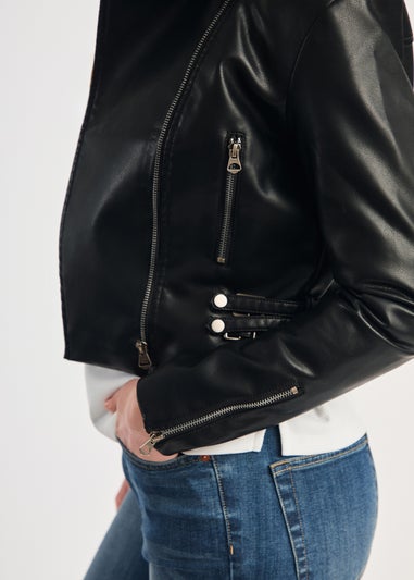 French Connection Black Faux Leather Biker Jacket