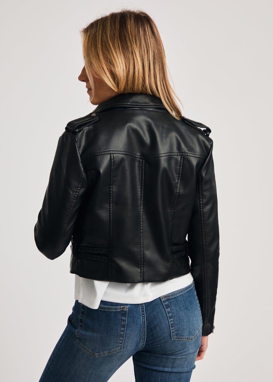 French Connection Black Faux Leather Biker Jacket