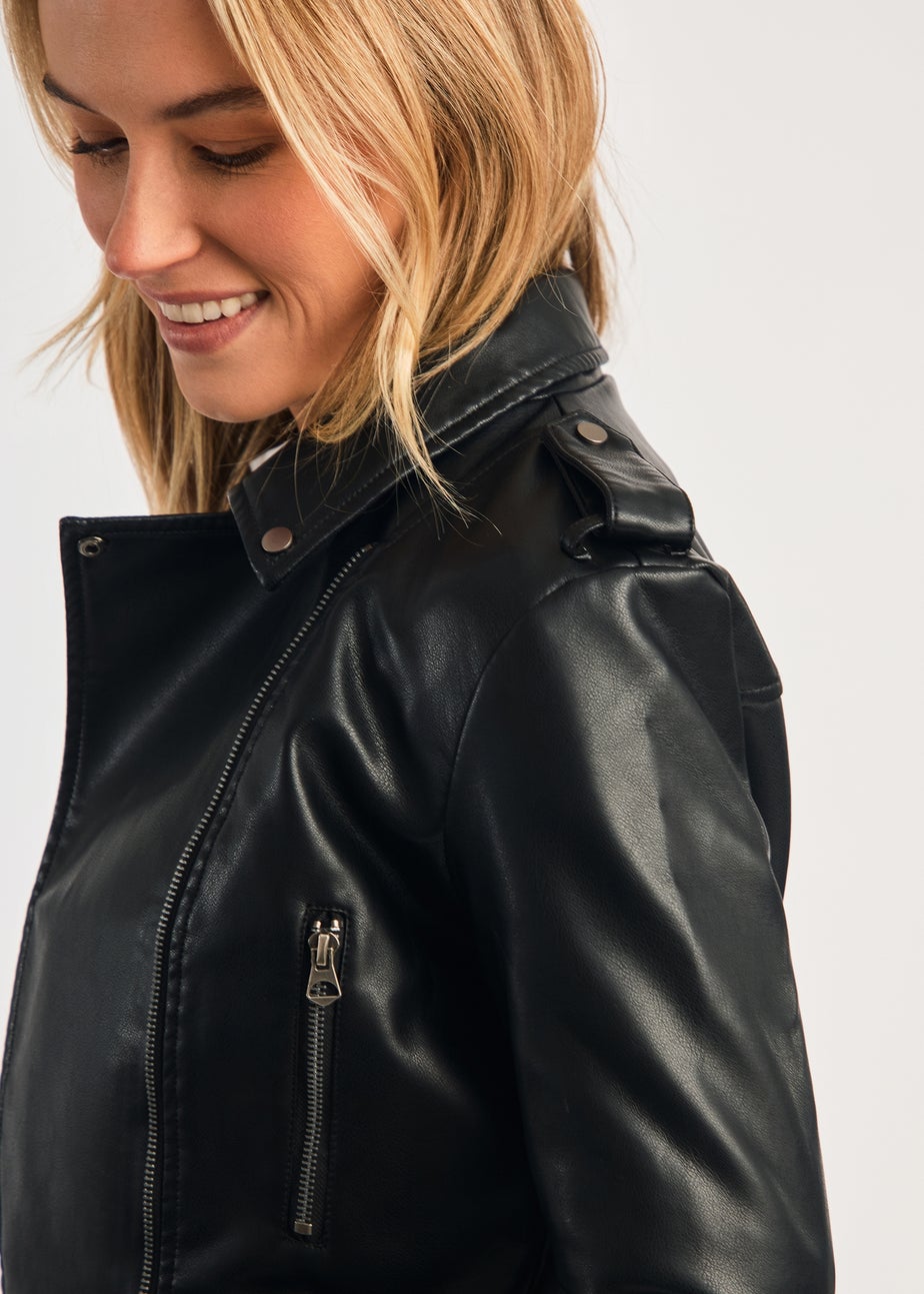 French Connection Black Faux Leather Biker Jacket