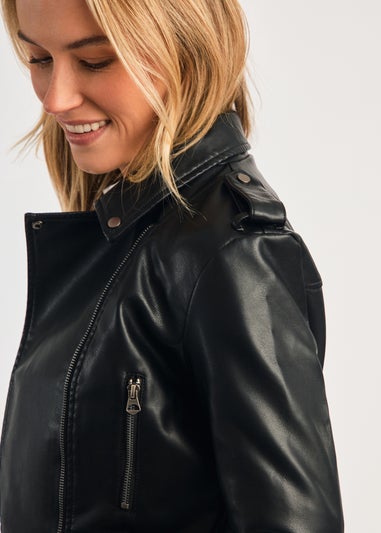 French Connection Black Faux Leather Biker Jacket