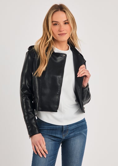 French Connection Black Faux Leather Biker Jacket
