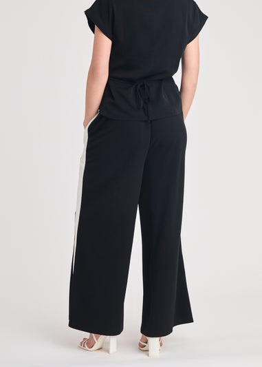 French Connection Black Wide Leg Crepe Trousers with Leg Stripe