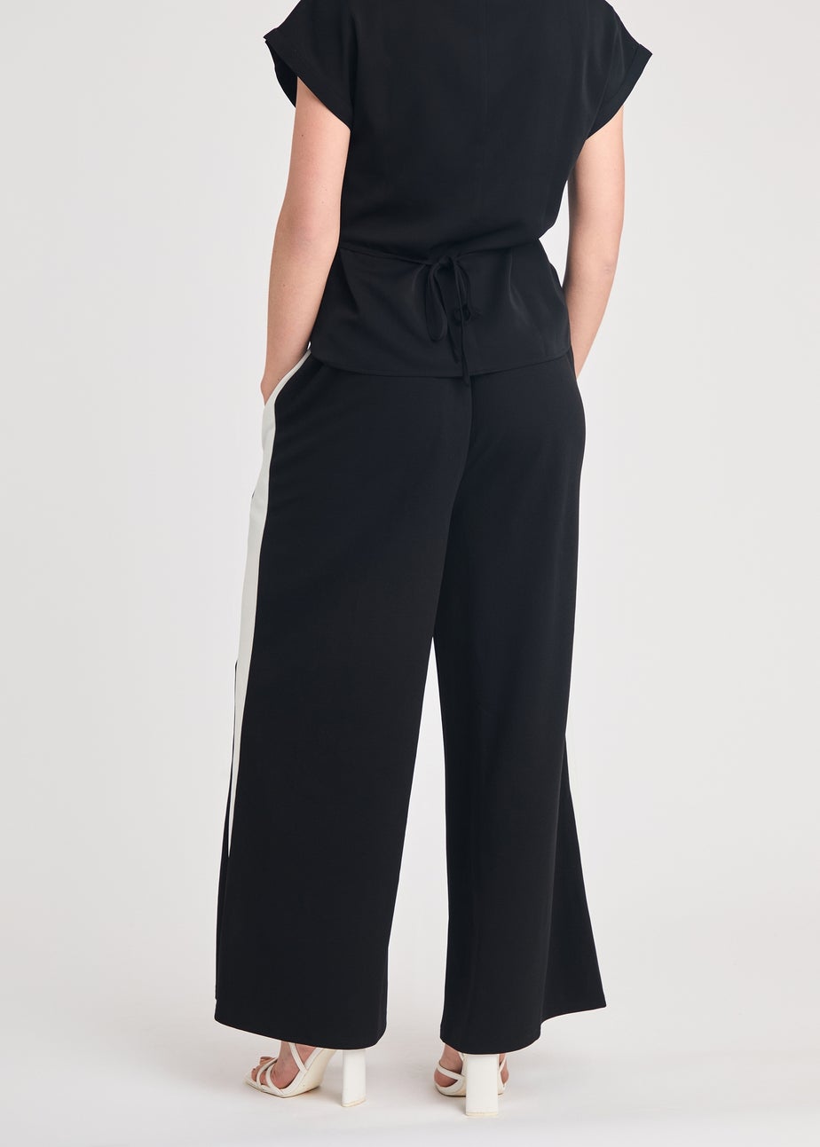 French Connection Black Wide Leg Crepe Trousers with Leg Stripe
