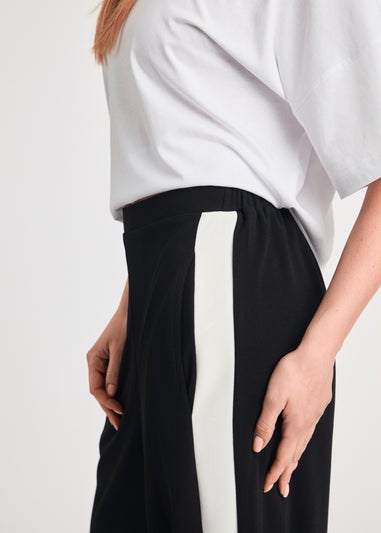 French Connection Black Wide Leg Crepe Trousers with Leg Stripe
