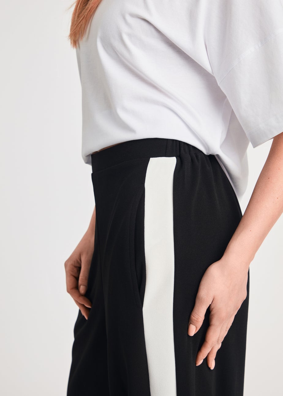 French Connection Black Wide Leg Crepe Trousers with Leg Stripe