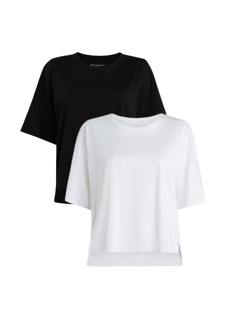 French Connection Black Cotton Crew Neck Boxy Fit T-Shirts 2 Pack