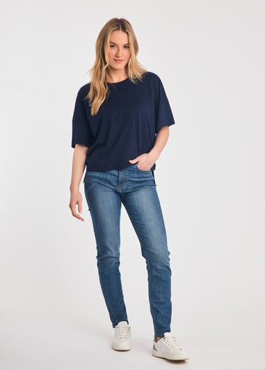 French Connection Blue Cotton Crew Neck Boxy Fit T-Shirts 2 Pack