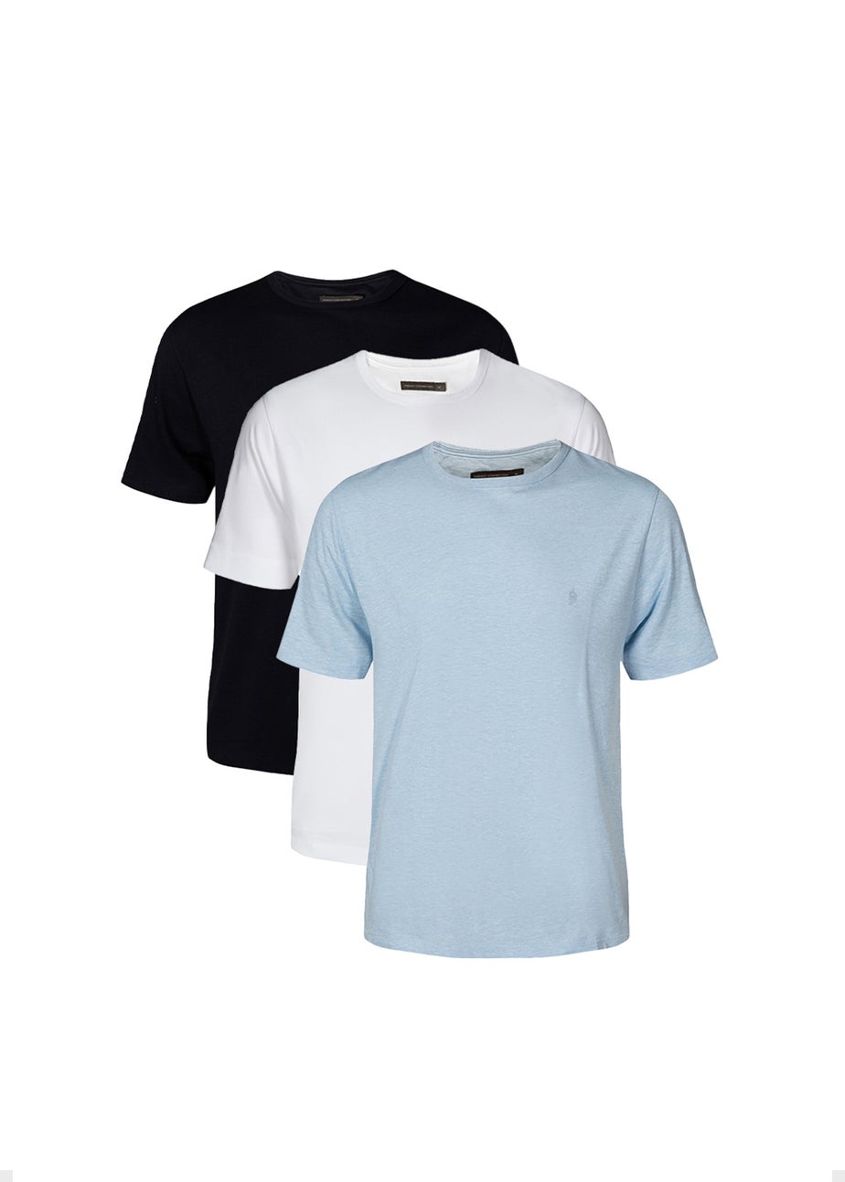 French Connection Blue 3 Pack Cotton Crew Neck Short Sleeve T Shirts