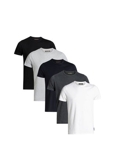French Connection Grey 5 Pack Cotton Crew Neck Short Sleeve T Shirts