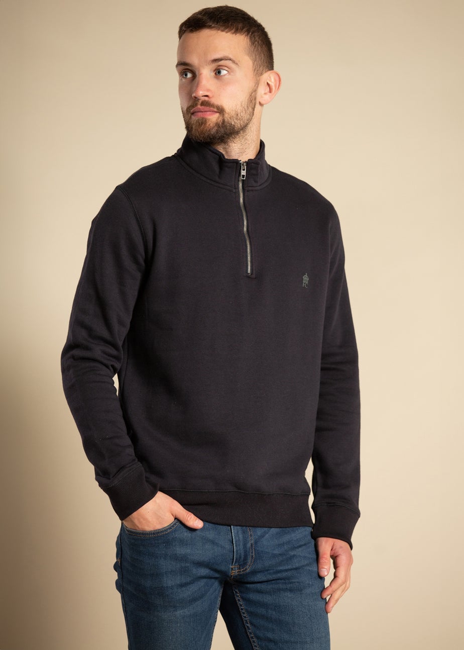 French Connection Navy Cotton Blend Half Zip Jumper