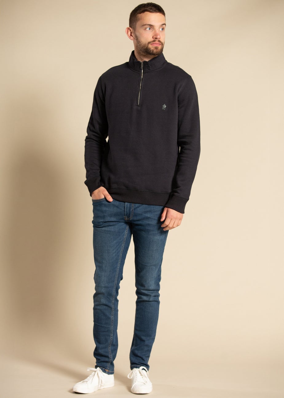 French Connection Navy Cotton Blend Half Zip Jumper