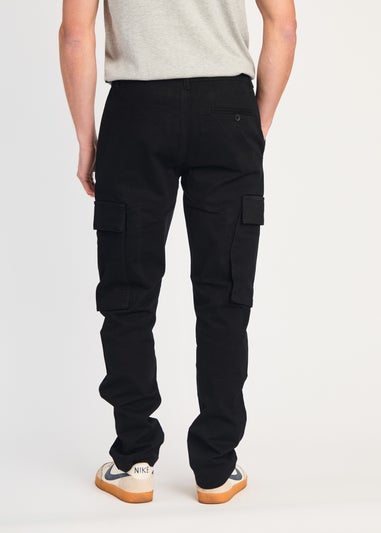 French Connection Black Cotton Relaxed Fit Turn Up Cargo Trousers