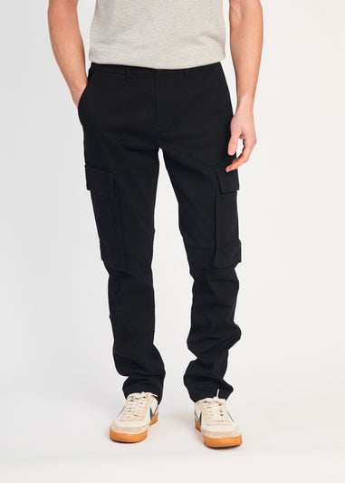 French Connection Black Cotton Relaxed Fit Turn Up Cargo Trousers