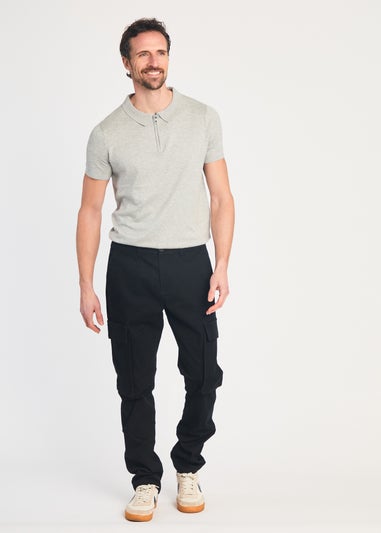 French Connection Black Cotton Relaxed Fit Turn Up Cargo Trousers