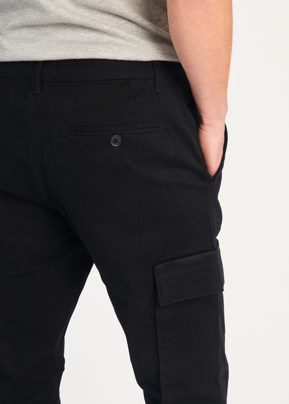 French Connection Black Cotton Relaxed Fit Turn Up Cargo Trousers
