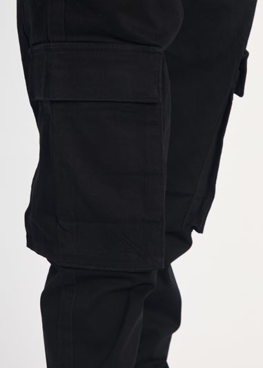 French Connection Black Cotton Relaxed Fit Turn Up Cargo Trousers
