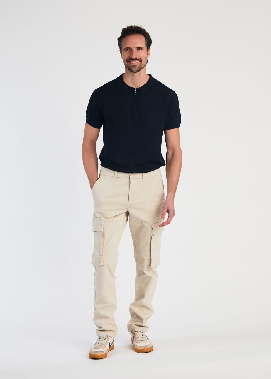 French Connection Stone Cotton Relaxed Fit Turn Up Cargo Trousers