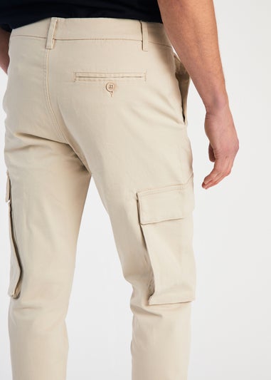 French Connection Stone Cotton Relaxed Fit Turn Up Cargo Trousers