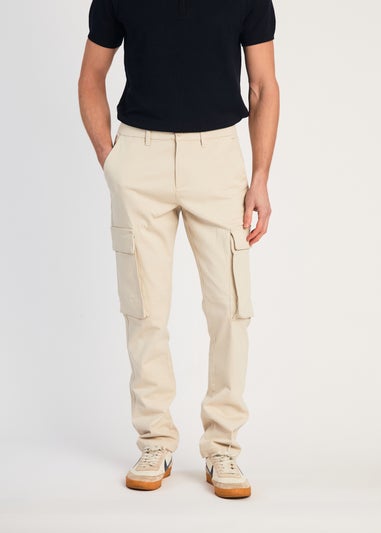 French Connection Stone Cotton Relaxed Fit Turn Up Cargo Trousers