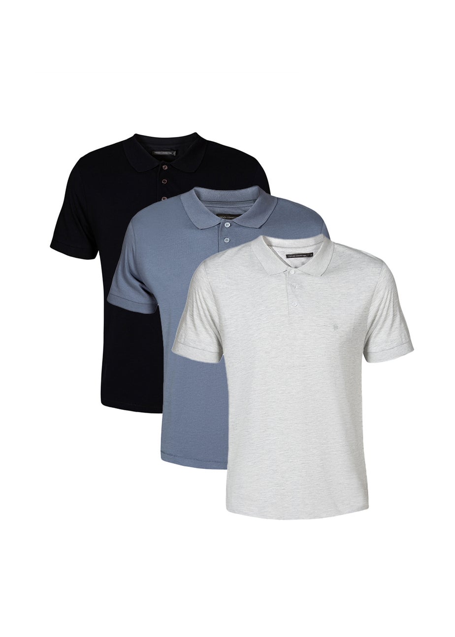 French Connection Blue 3 Pack Cotton Short Sleeve Polo Shirts