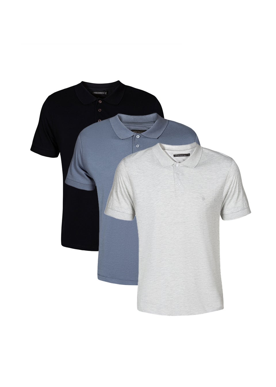 French Connection Blue 3 Pack Cotton Short Sleeve Polo Shirts