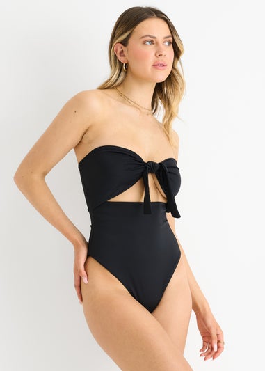 Gini London Black Front Tie Bandeau Swimsuit
