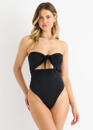 Gini London Black Front Tie Bandeau Swimsuit