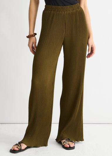 Gini London Olive Plisse Loungewear Wide Leg Trouser
