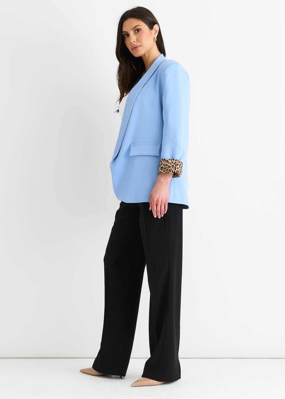 Gini London Sky Blue Contrast Animal Edge To Edge Blazer